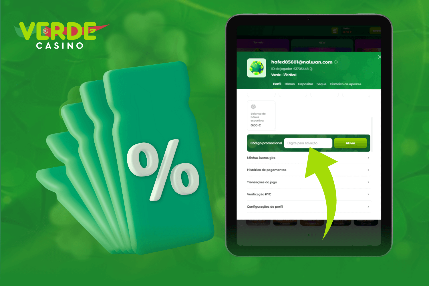 Condições associadas aos códigos promocionais no Verde Casino Portugal